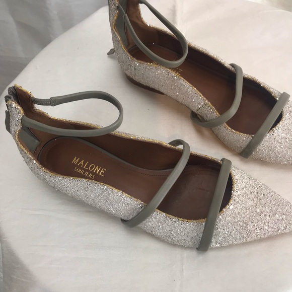 Malone Souliers Off White Glitter Robyn Flats sz 7 - Picture 2 of 11